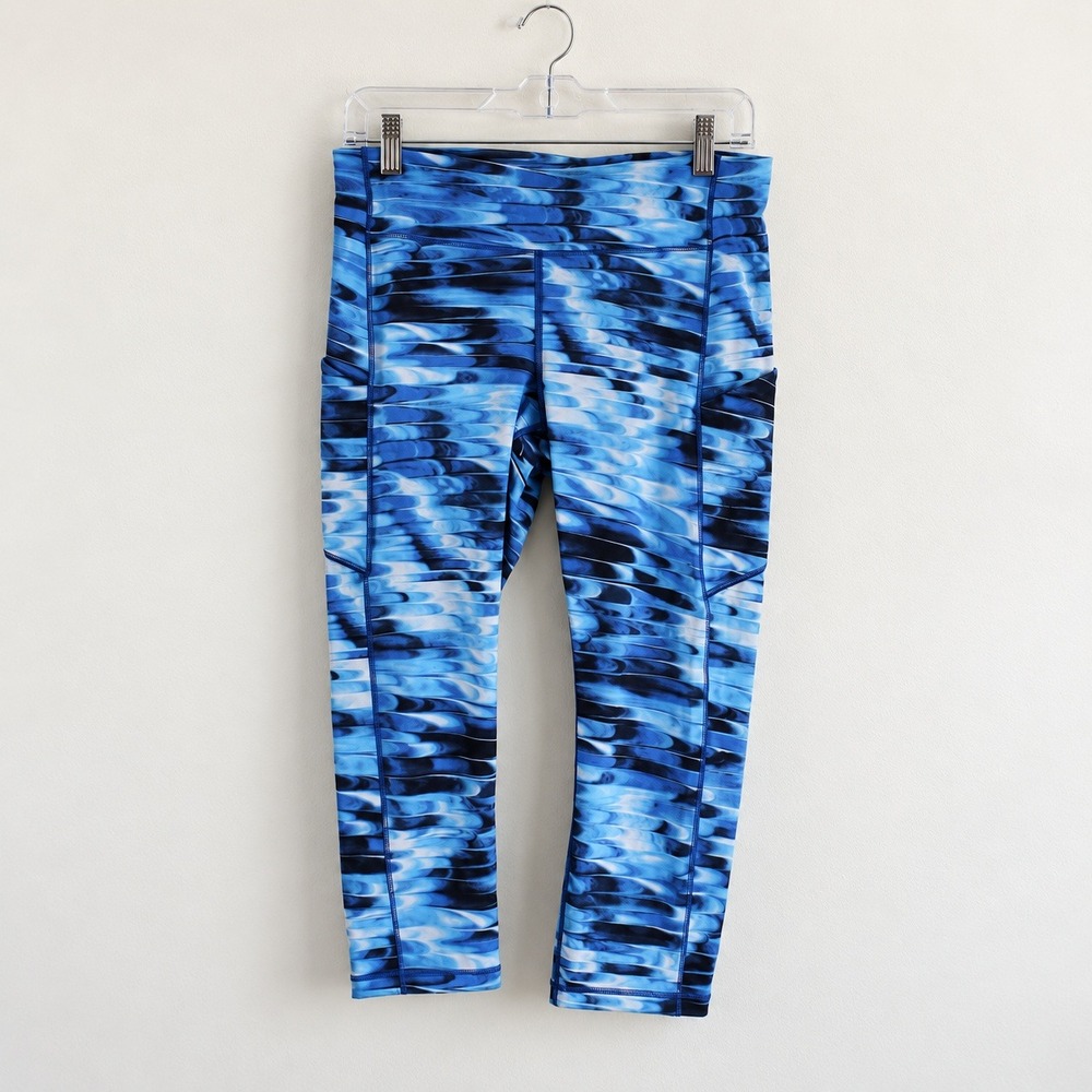 Lululemon Speed Up Crop Leggings Size 10 Blue Wave Print Running Yoga Pockets